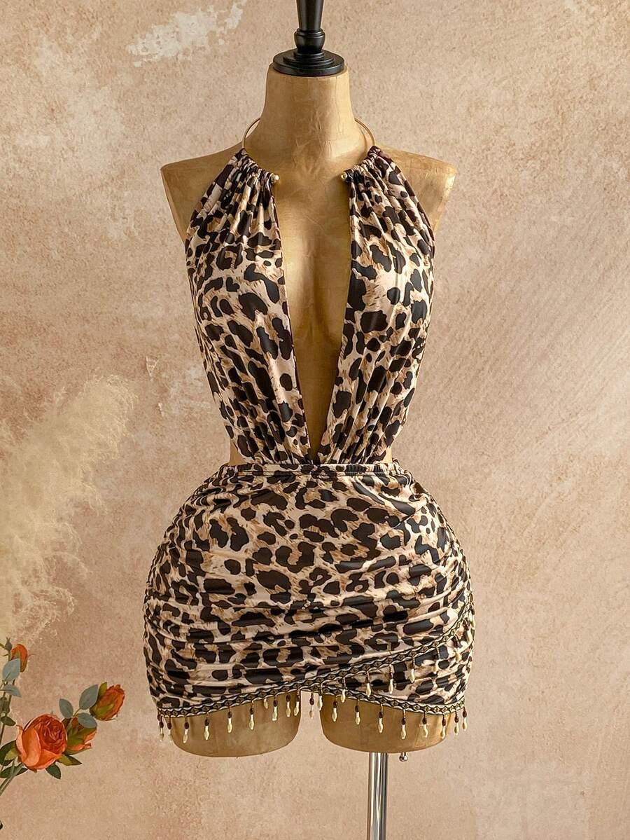 MINI SUKIENKA odkryte plecy ANIMAL PRINT