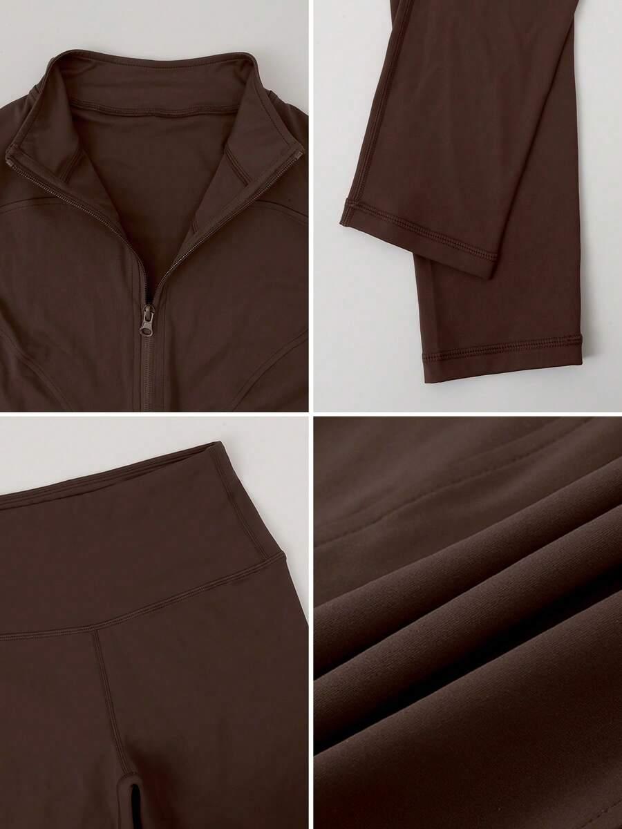 SPORTOWY BRĄZOWY KOMPLET BLUZA LEGGINSY