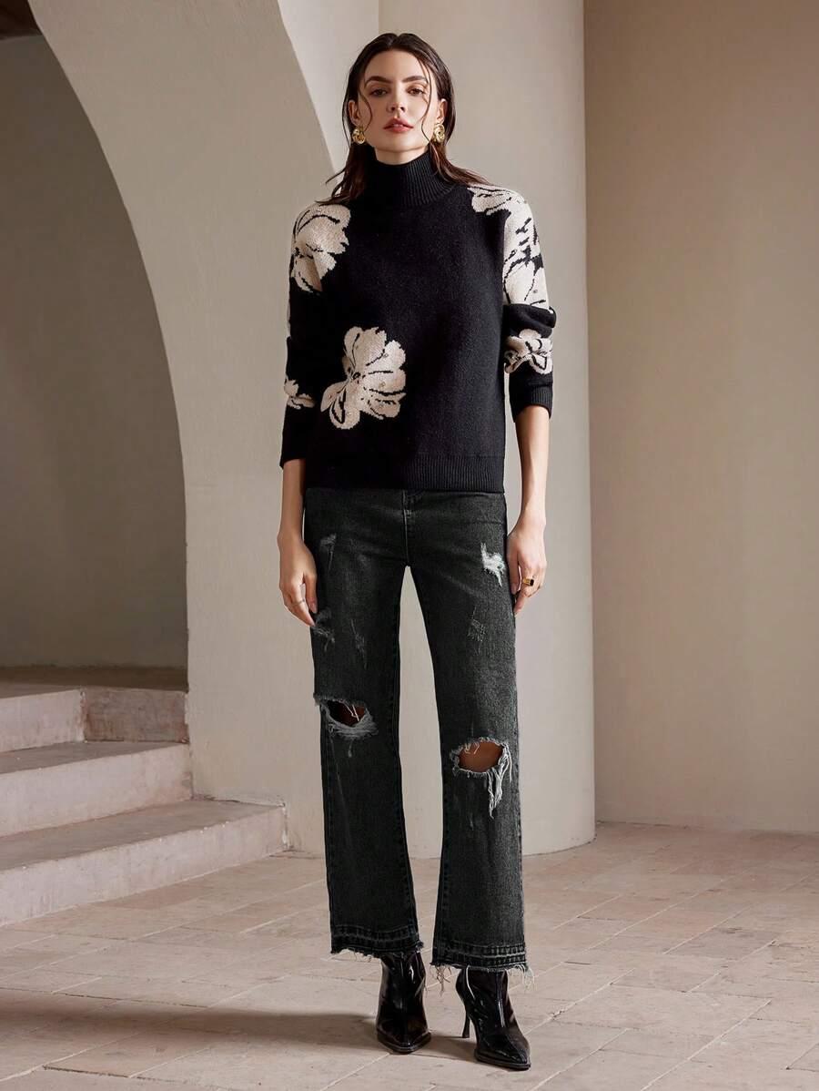 sweter kwiaty zdobienia