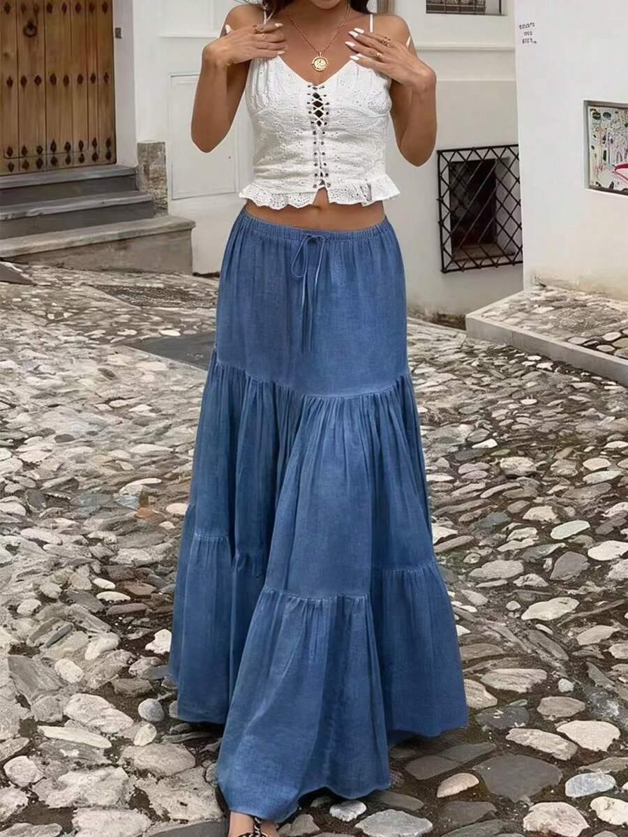 NIEBIESKA MAXI SPÓDNICA JEANS 