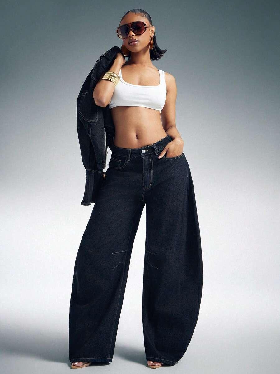 GRANATOWE SPODNIE JEANS