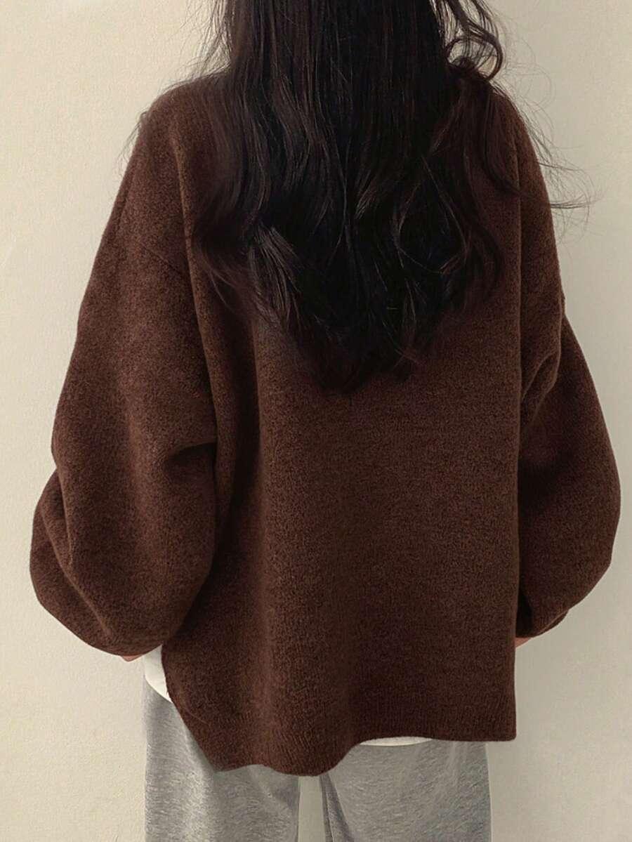 BRĄZOWY DZIANINOWY SWETER