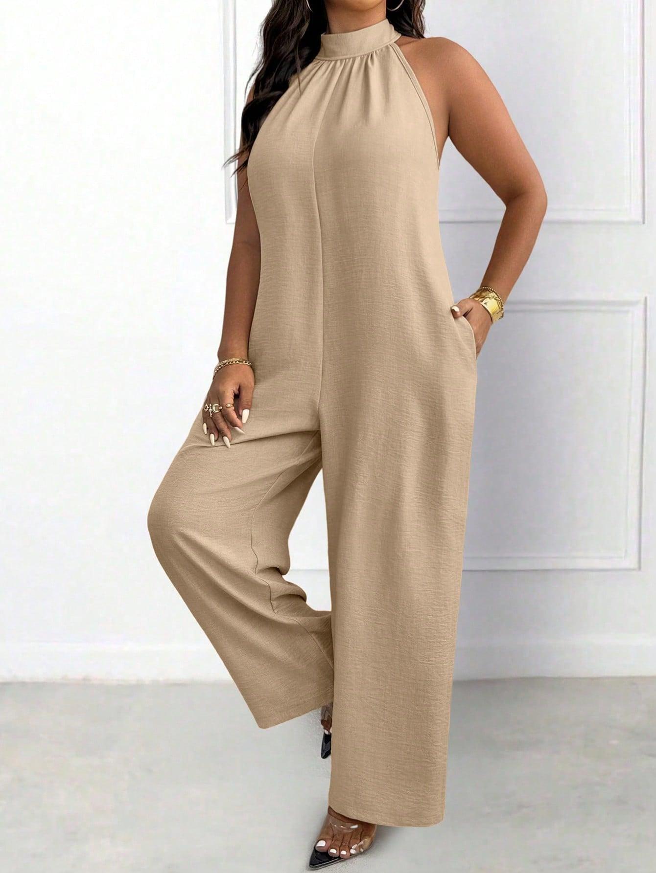 KOMBINEZON DAMSKI PLUS SIZE STÓJKA BEZ RĘKAWÓW