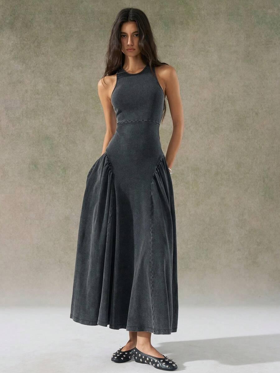 szara maxi sukienka