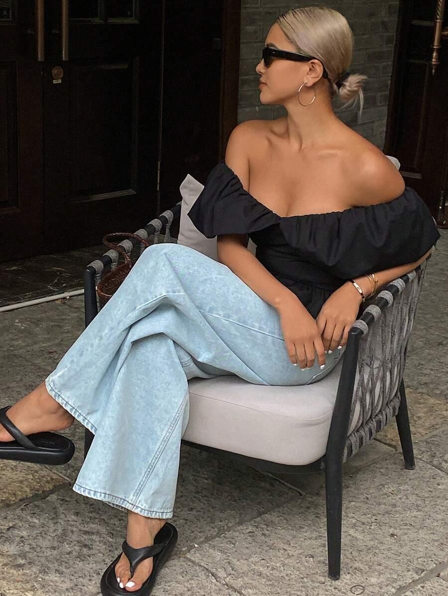 CZARNA BLUZKA FALBANY