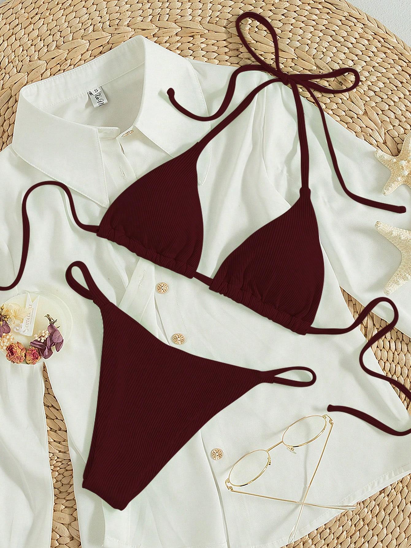 bordowy komplet bikini
