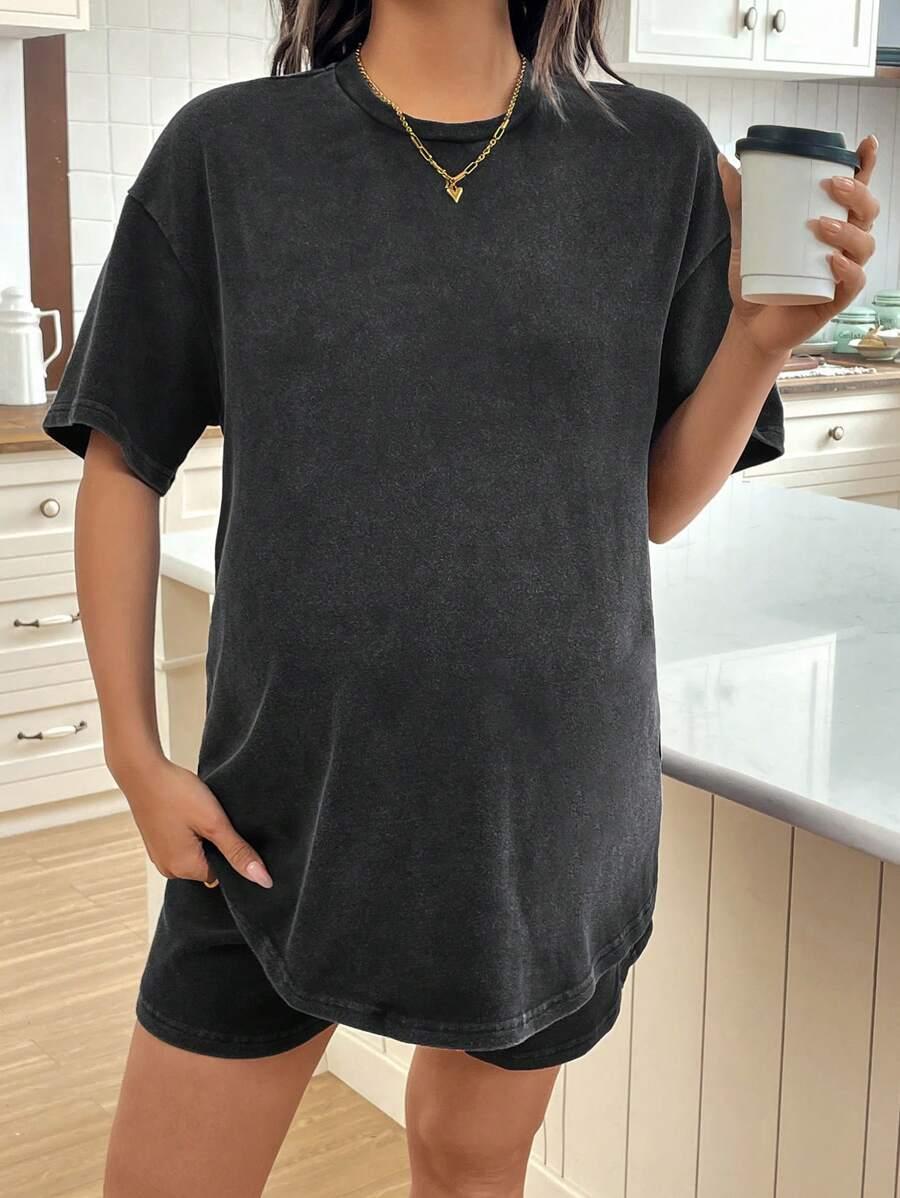 SZARY ciążowy KOMPLET T-SHIRT SPODENKI
