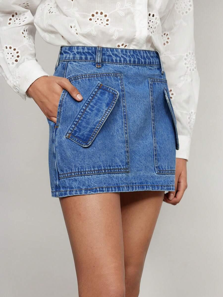 SPÓDNICA DAMSKA MINI JEANSOWA W KOLORZE NIEBIESKIM LETNIA