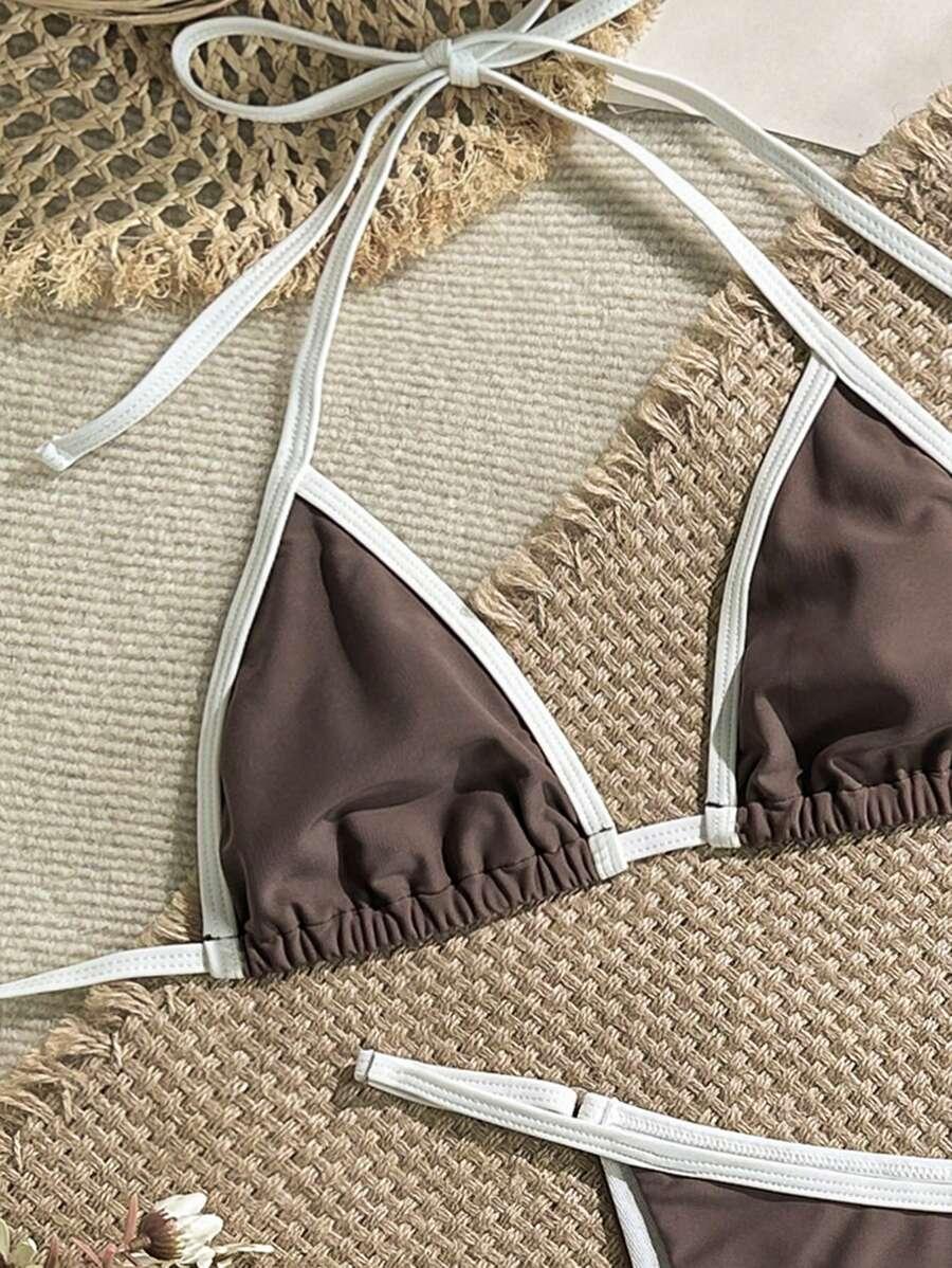3-CZĘŚCIOWY komplet bikini kontrast