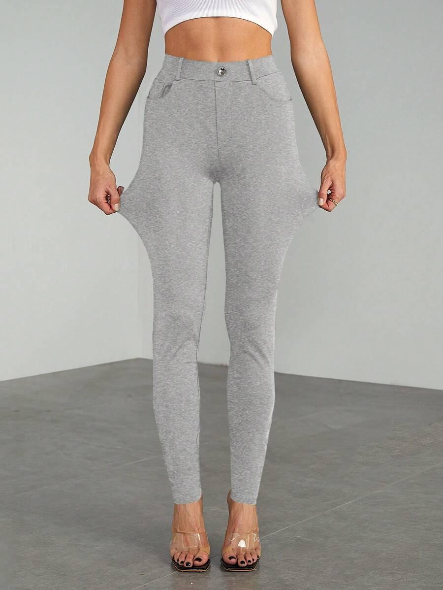 SZARE LEGGINSY KIESZENIE 
