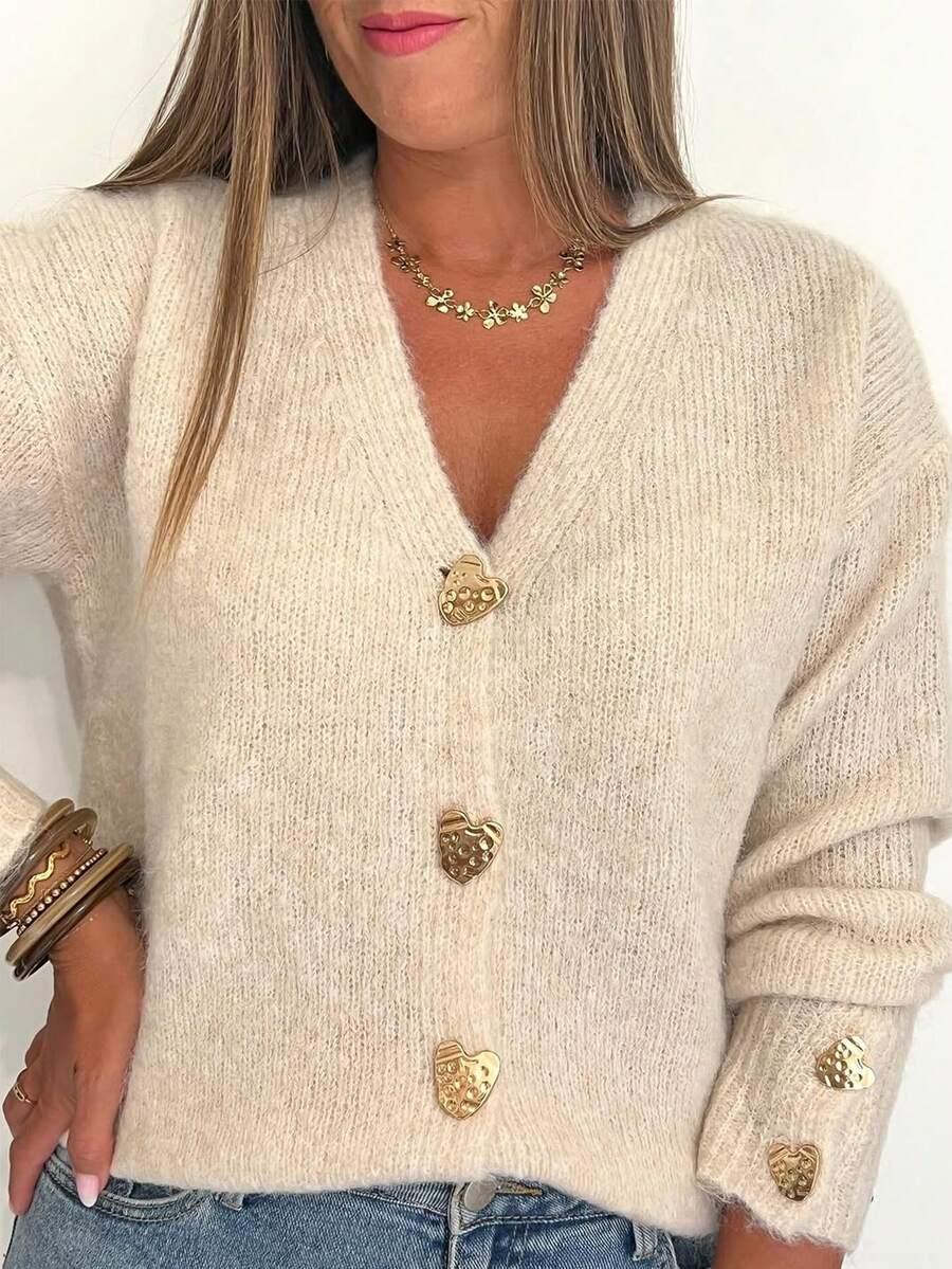 BEŻOWY SWETER GUZIKI 
