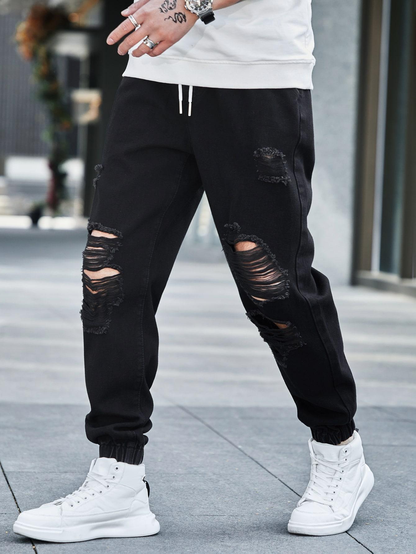 CZARNE SPODNIE JEANS RIPPED