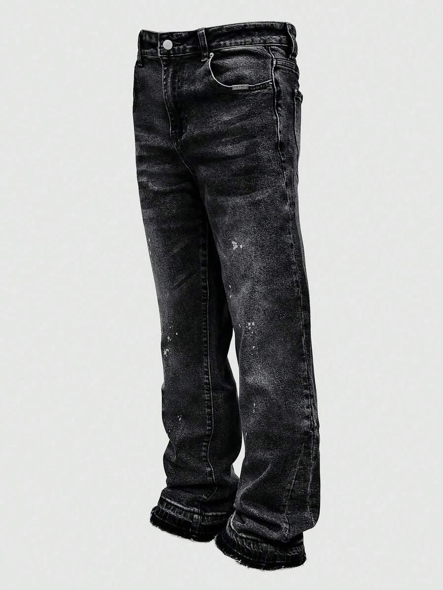 CZARNE SPODNIE JEANS PRINT