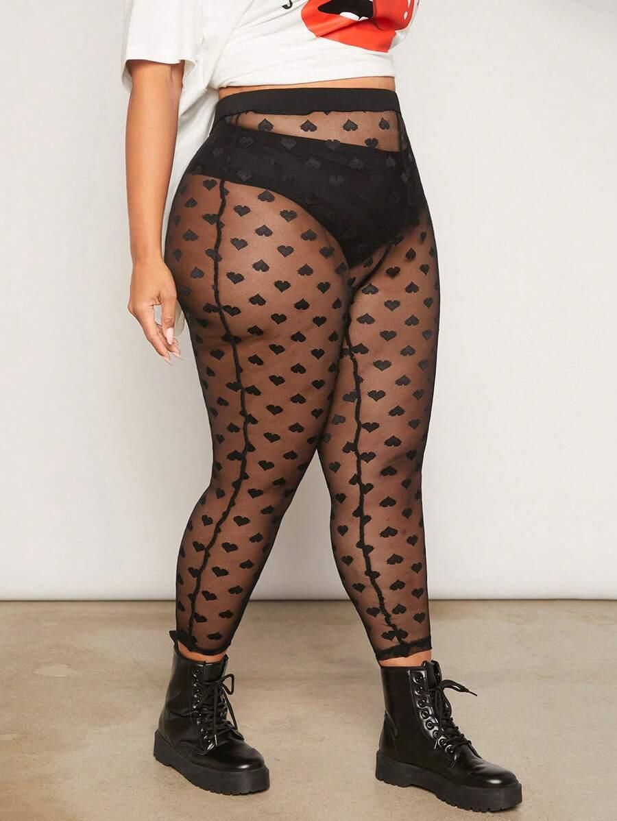 czarne legginsy siateczka serca 