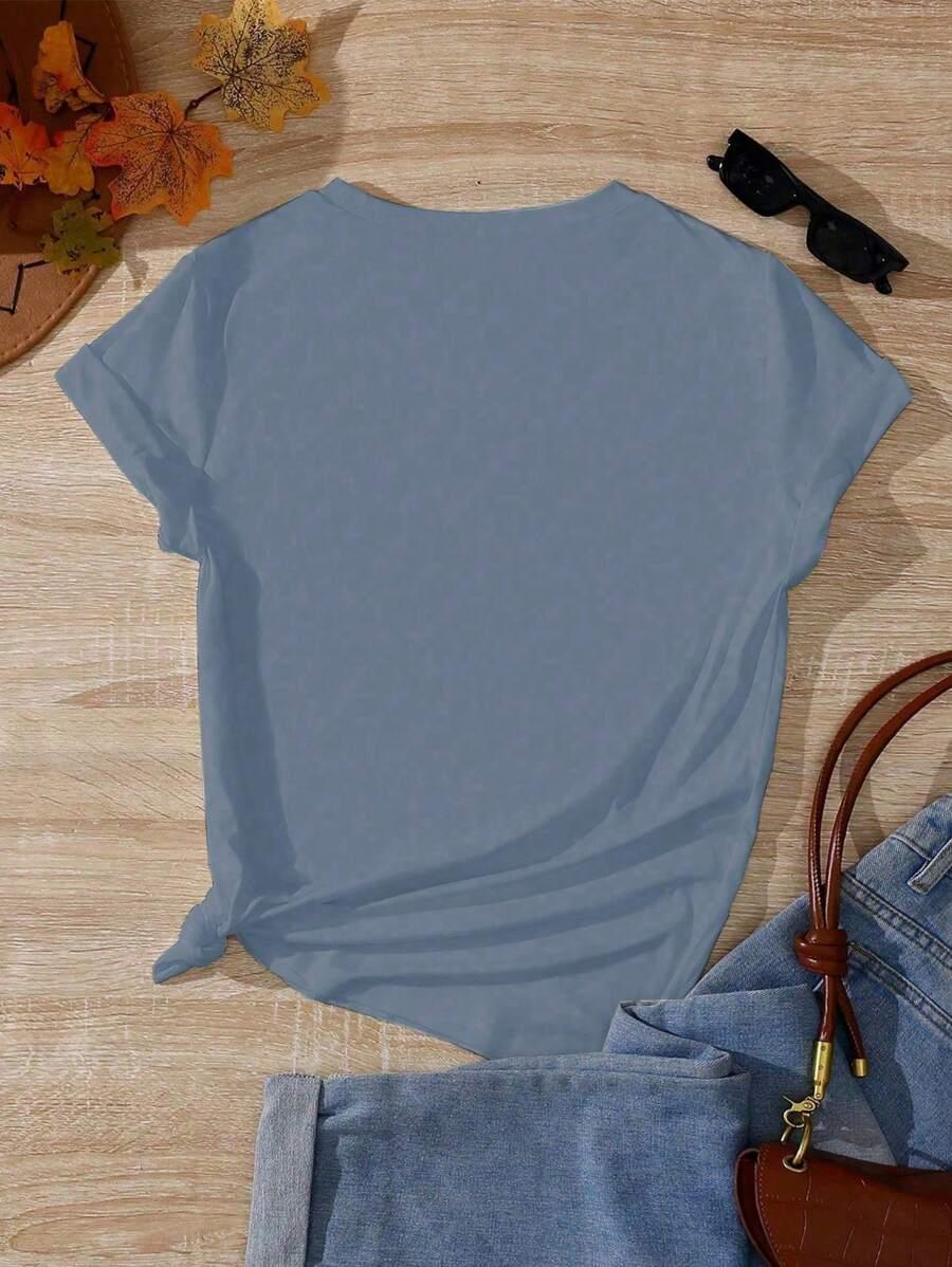 NIEBIESKI T-SHIRT NADRUK