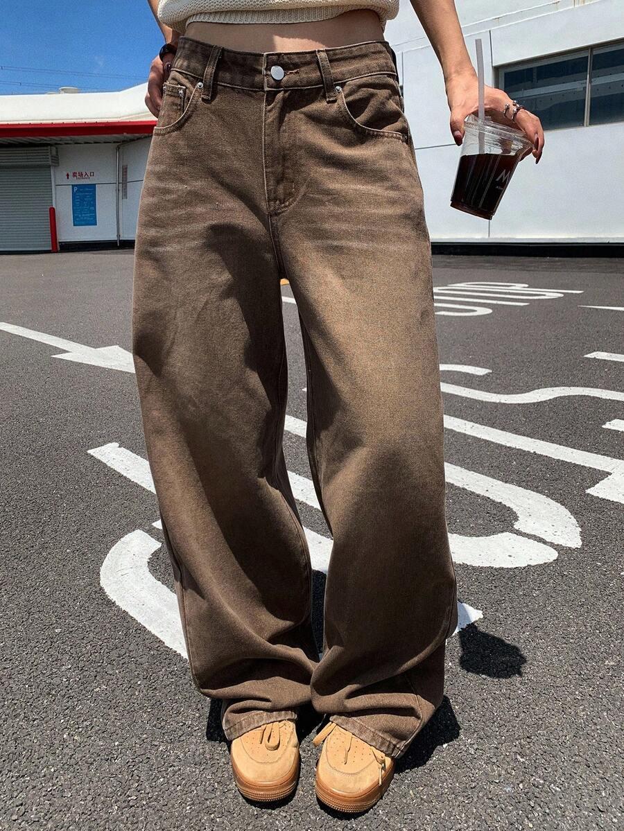 BRĄZOWE SPODNIE JEANS