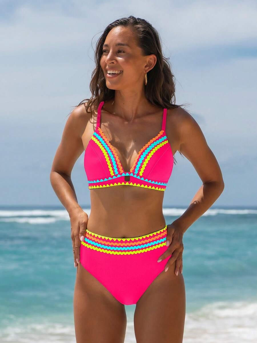 niebieski komplet bikini wzór