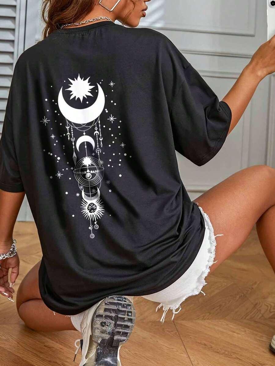 czarny t-shirt print 