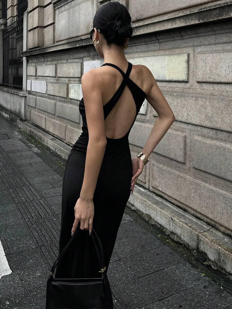 czarna midi sukienka
