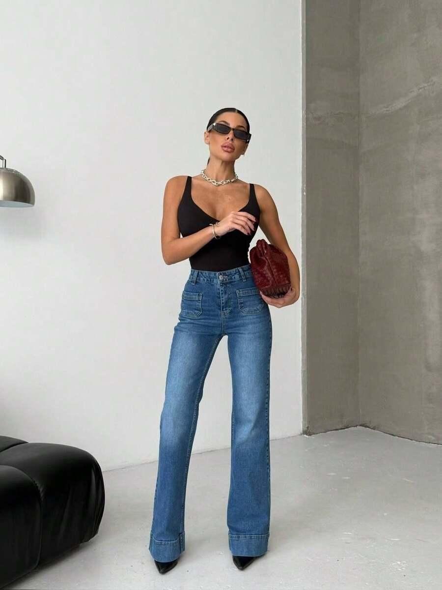 NIEBIESKIE SPODNIE JEANS kieszonki