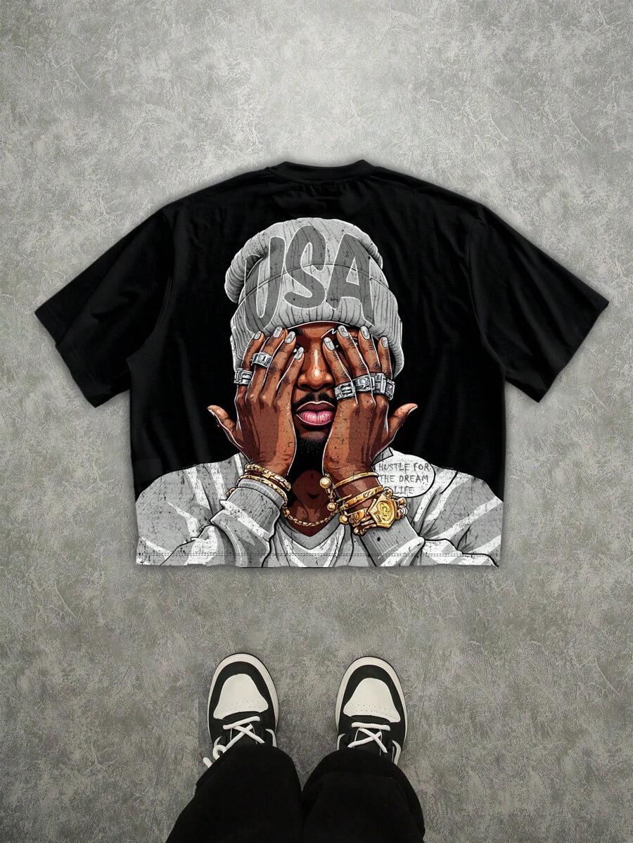 CZARNY T-SHIRT NADRUK