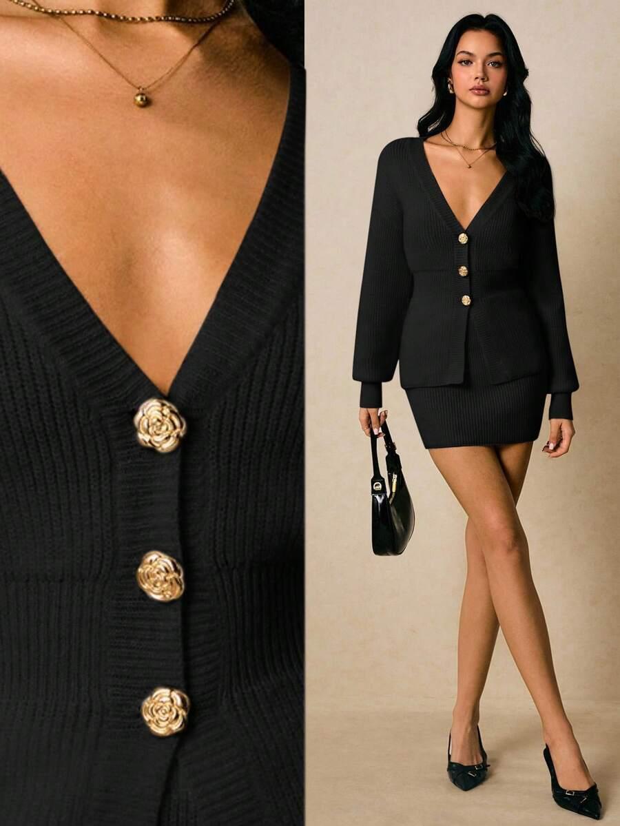 CZARNY DZIANINOWY sweter