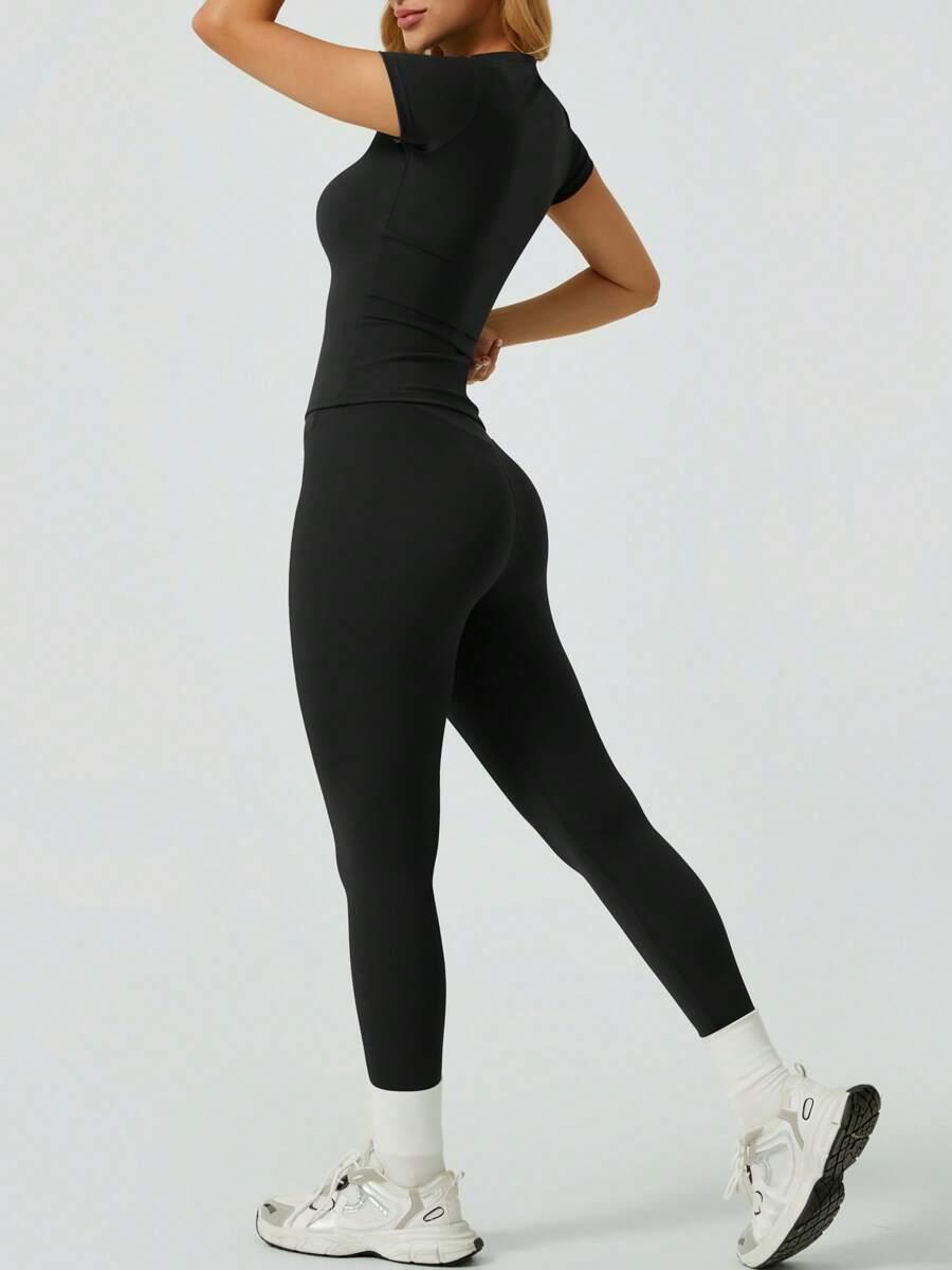 CZARNY KOMPLET TOP LEGGINSY 