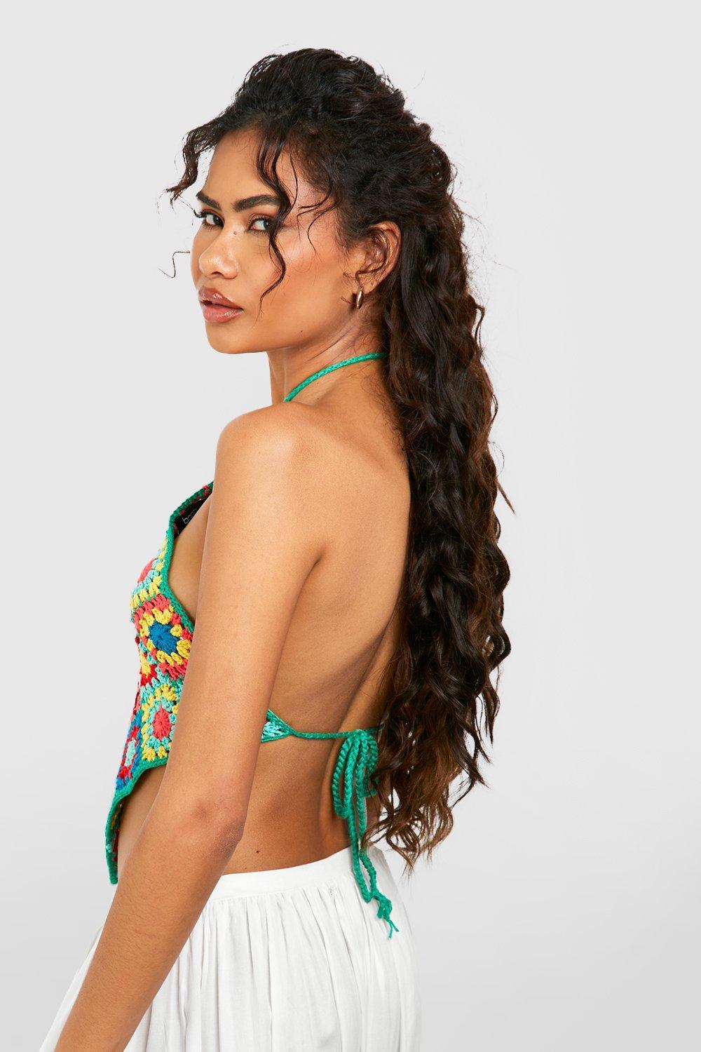 SZYDEŁKOWY AŻUROWY CROP TOP ODKRYTE PLECY WIĄZANIE