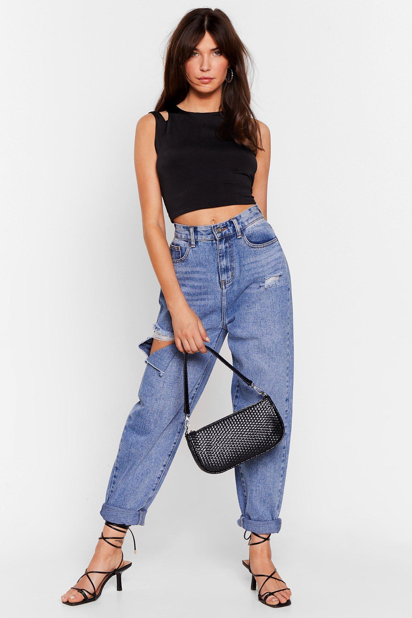 czarny top asymetria 