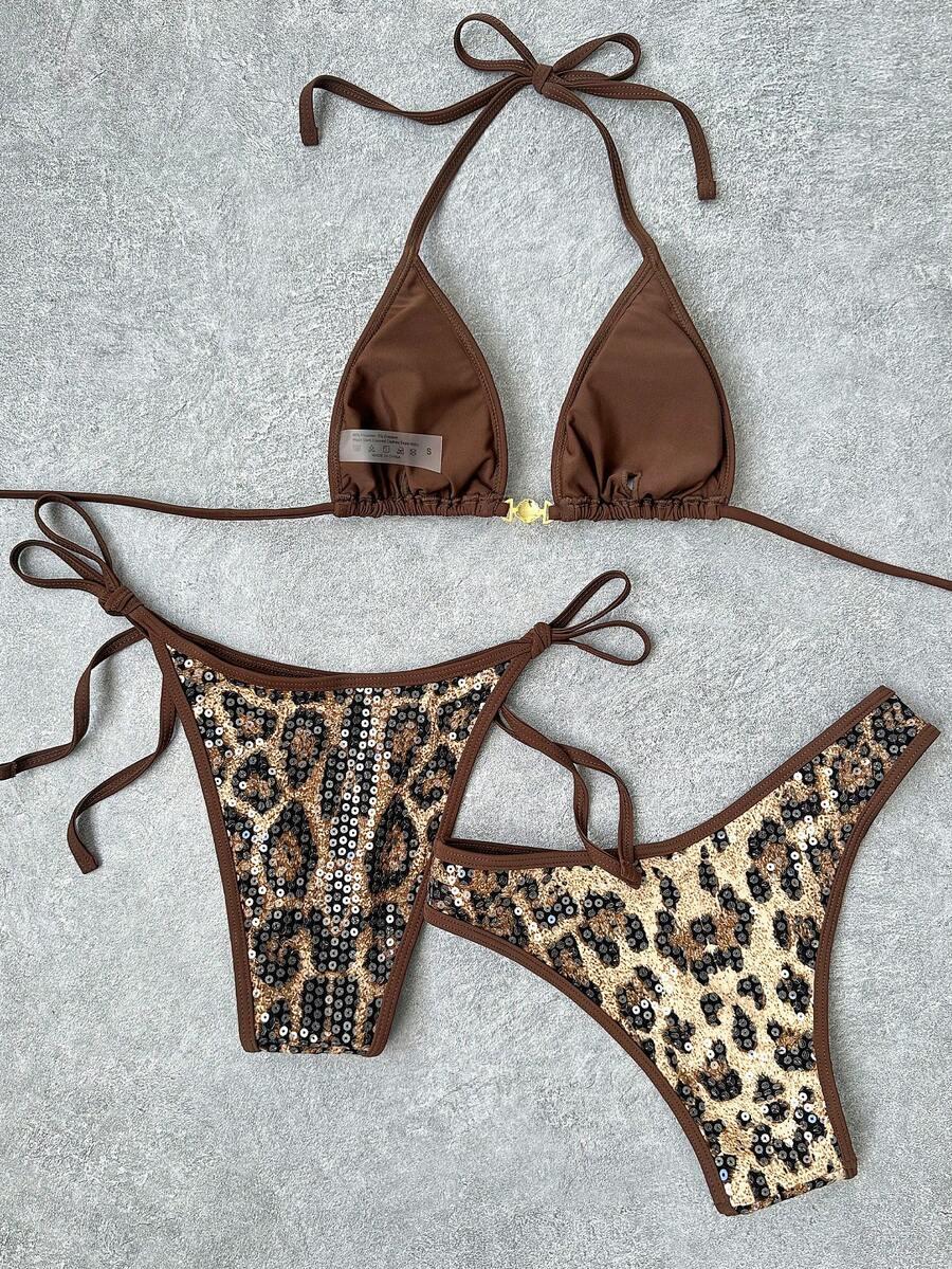 KOMPLET BIKINI W PANTERKĘ Z CEKINAMI