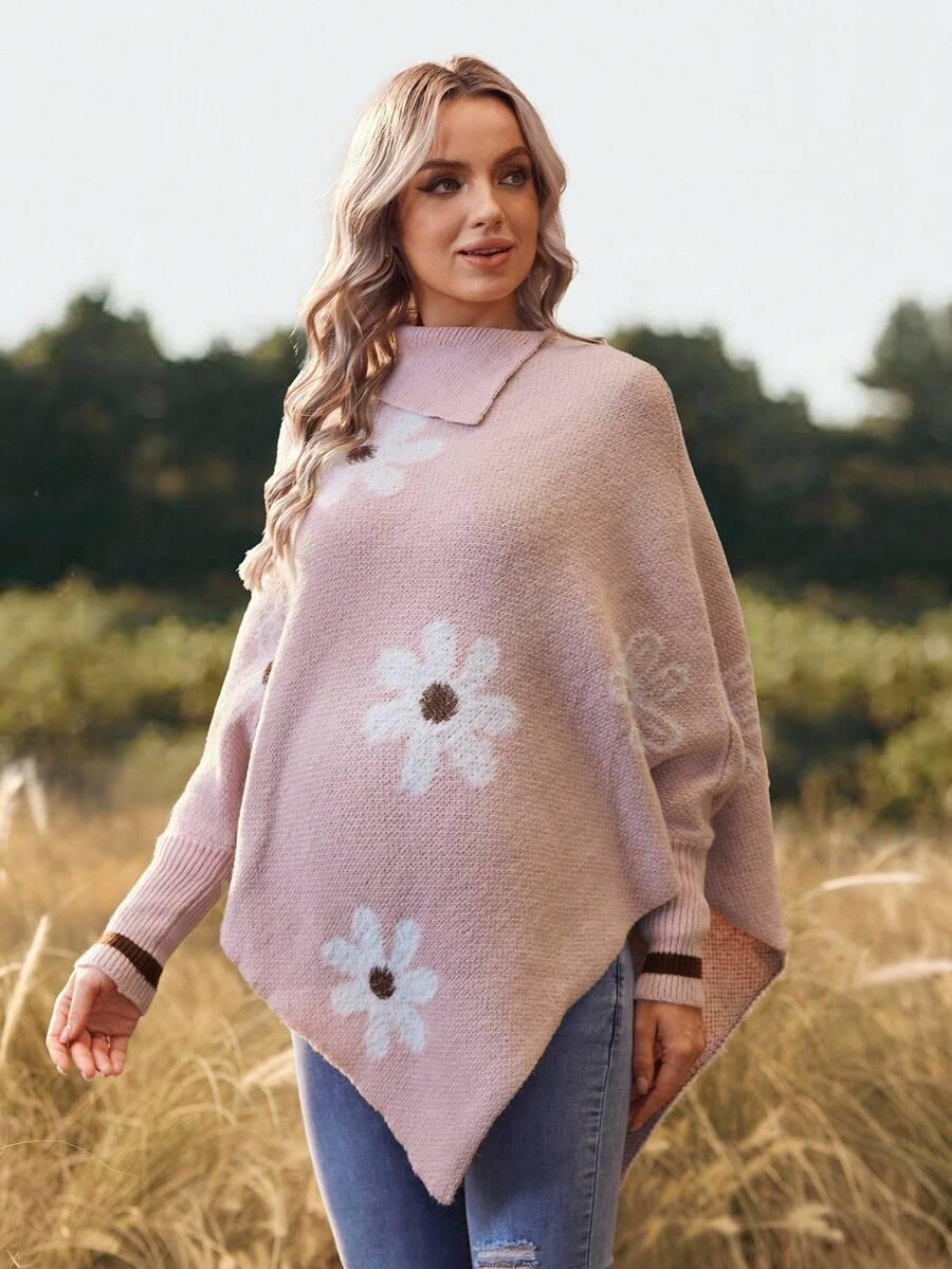 różowy sweter wzór kwiaty