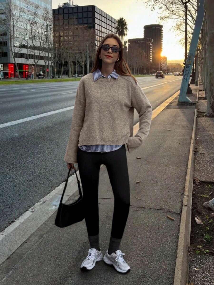 BEŻOWY SWETER DŁUGI RĘKAW