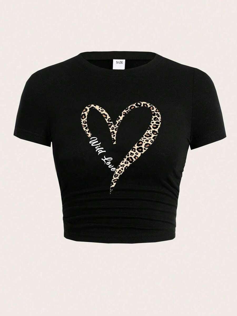 czarny t-shirt nadruk serce