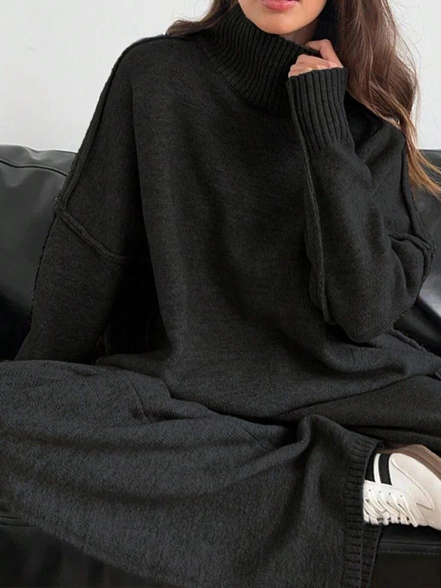 CZARNY KOMPLET SWETER SPODNIE