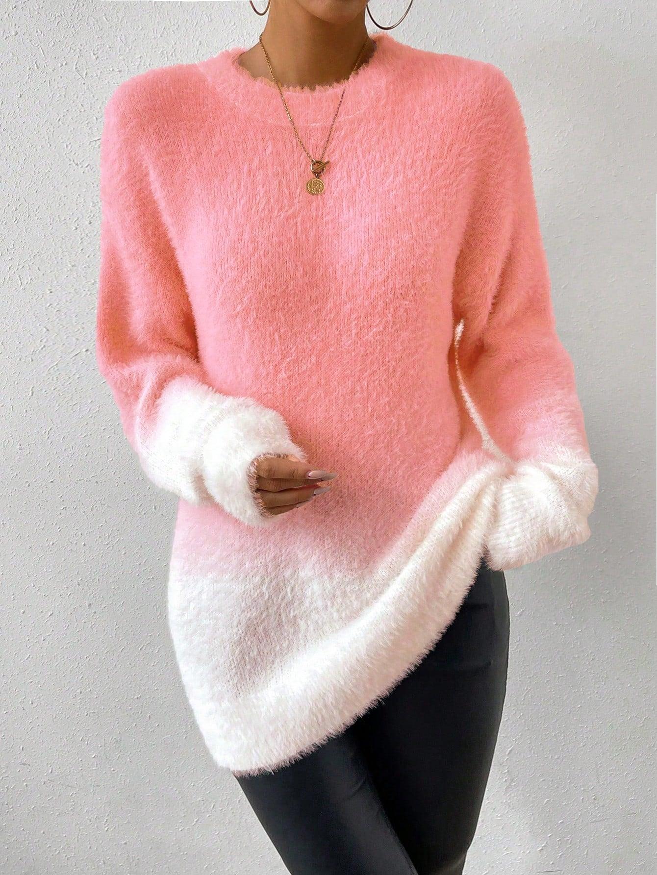 luźny sweter fluffy ombre casual 