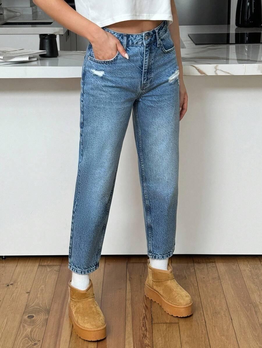  NIEBIESKIE SPODNIE MOM JEANS PRZETARCIA