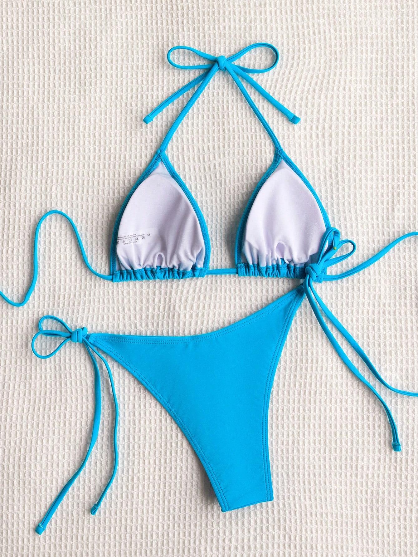 NIEBIESKI KOMPLET BIKINI WIĄZANIE