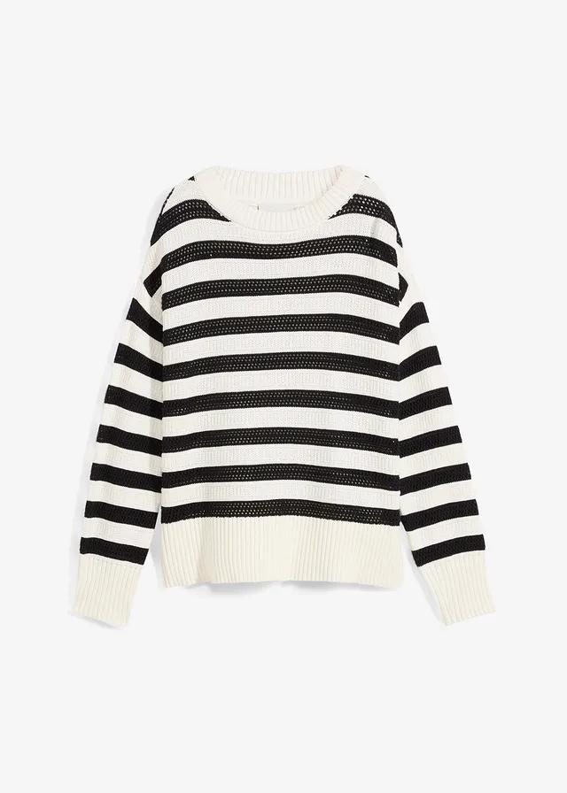 SWETER AŻUROWY W PASKI
