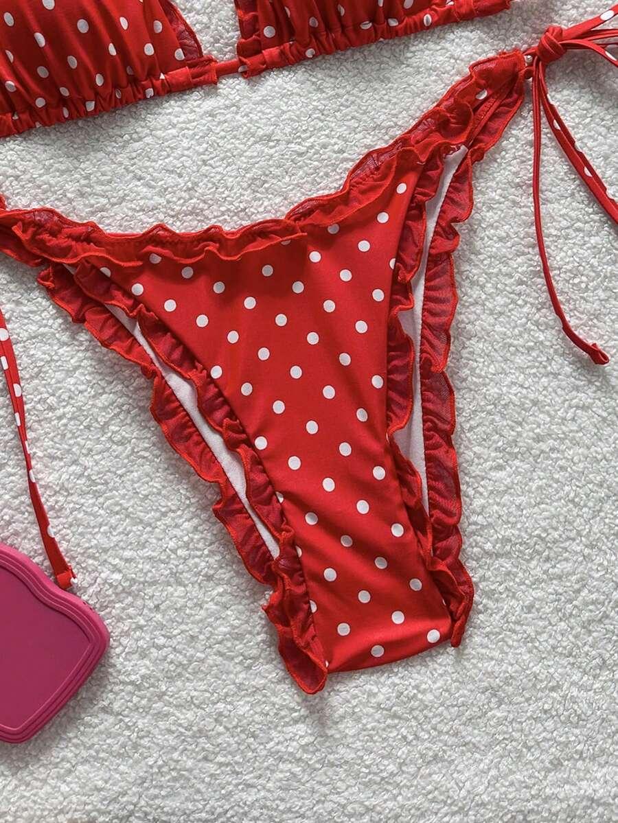 KOMPLET BIKINI WIĄZANY W GROSZKI