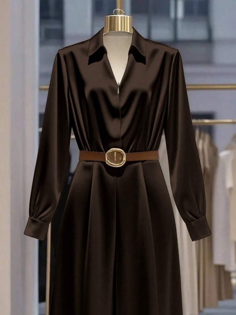 BRĄZOWY KOMBINEZON V-NECK