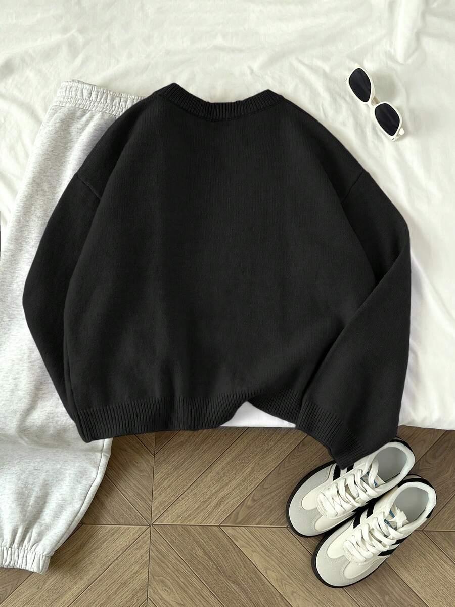 CZARNY SWETER OVERSIZE OKRĄGŁY DEKOLT
