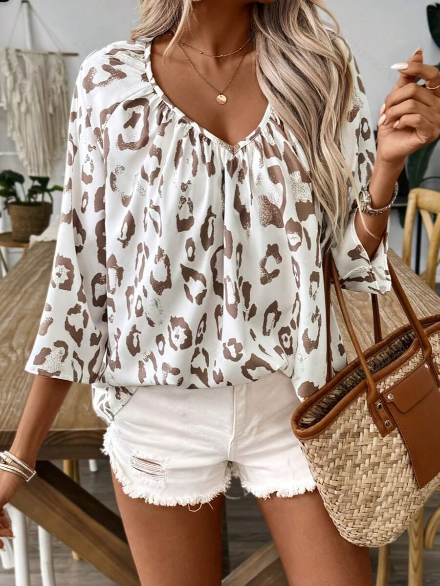 bluzka v-neck animal print