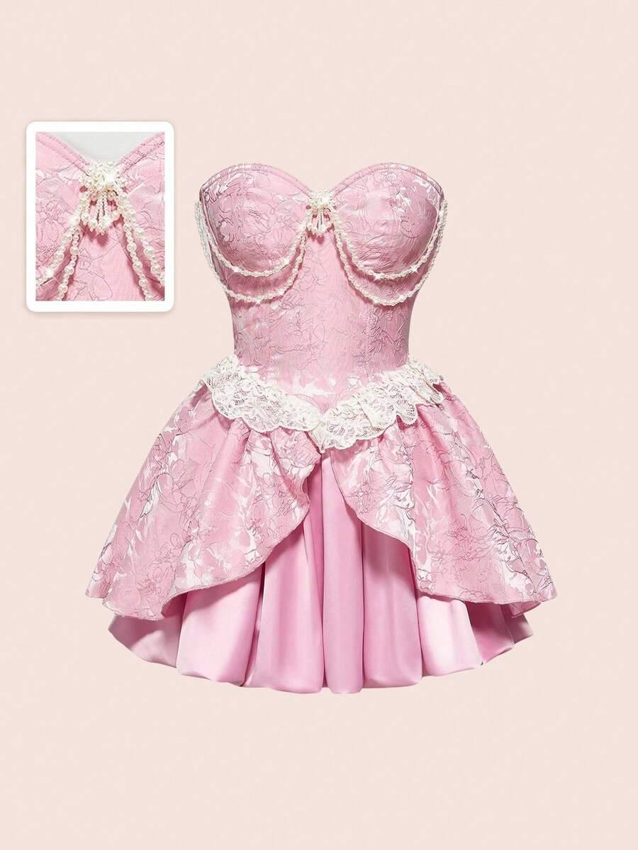 RÓŻOWA MINI SUKIENKA ODKRYTE RAMIONA
