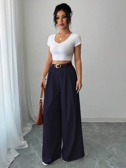 granatowe spodnie wide leg