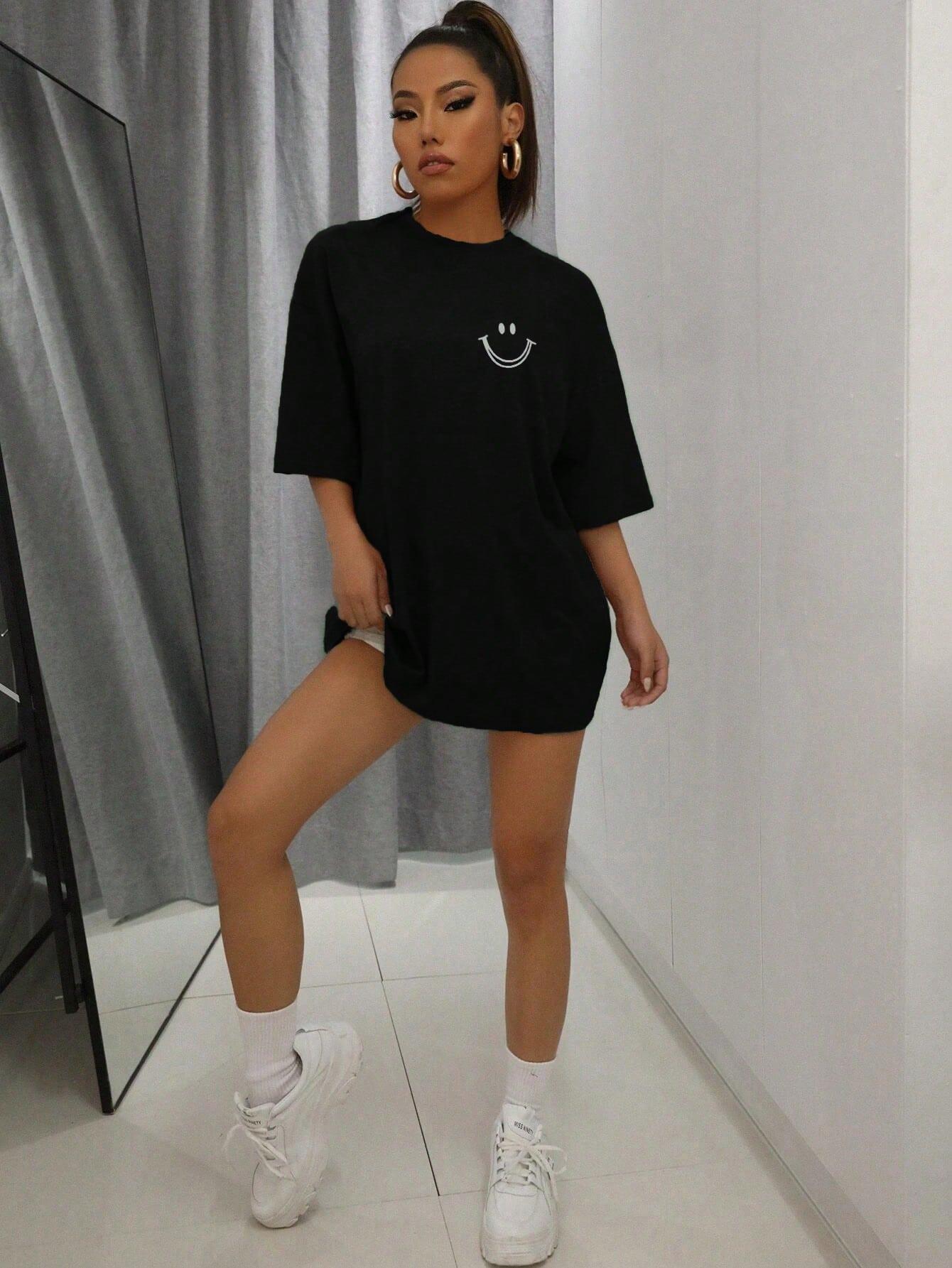 CZARNY T-SHIRT BASIC PRINT