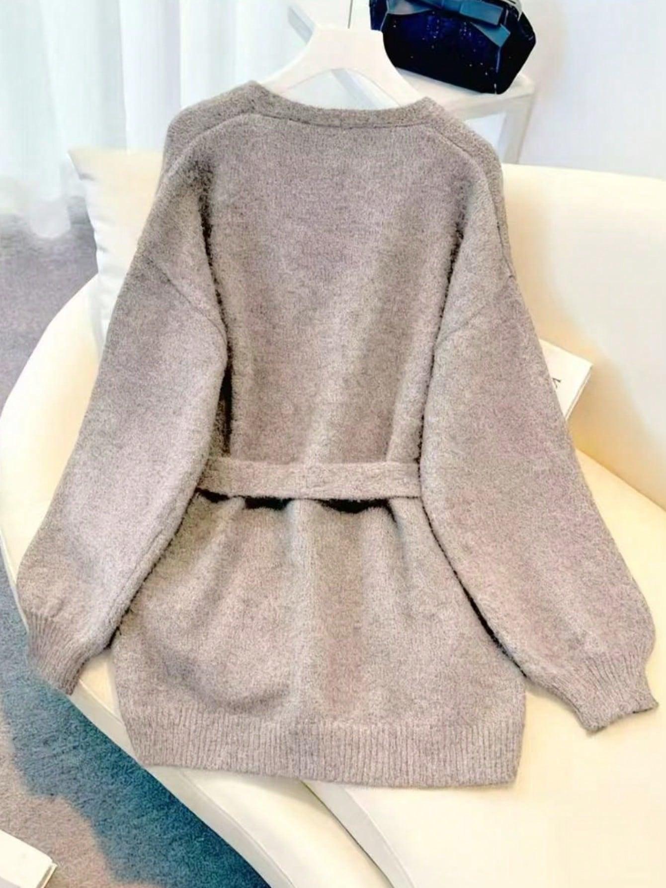 beżowy sweter wiązanie 