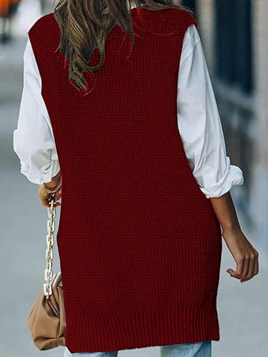 CZERWONY SWETER V-NECK