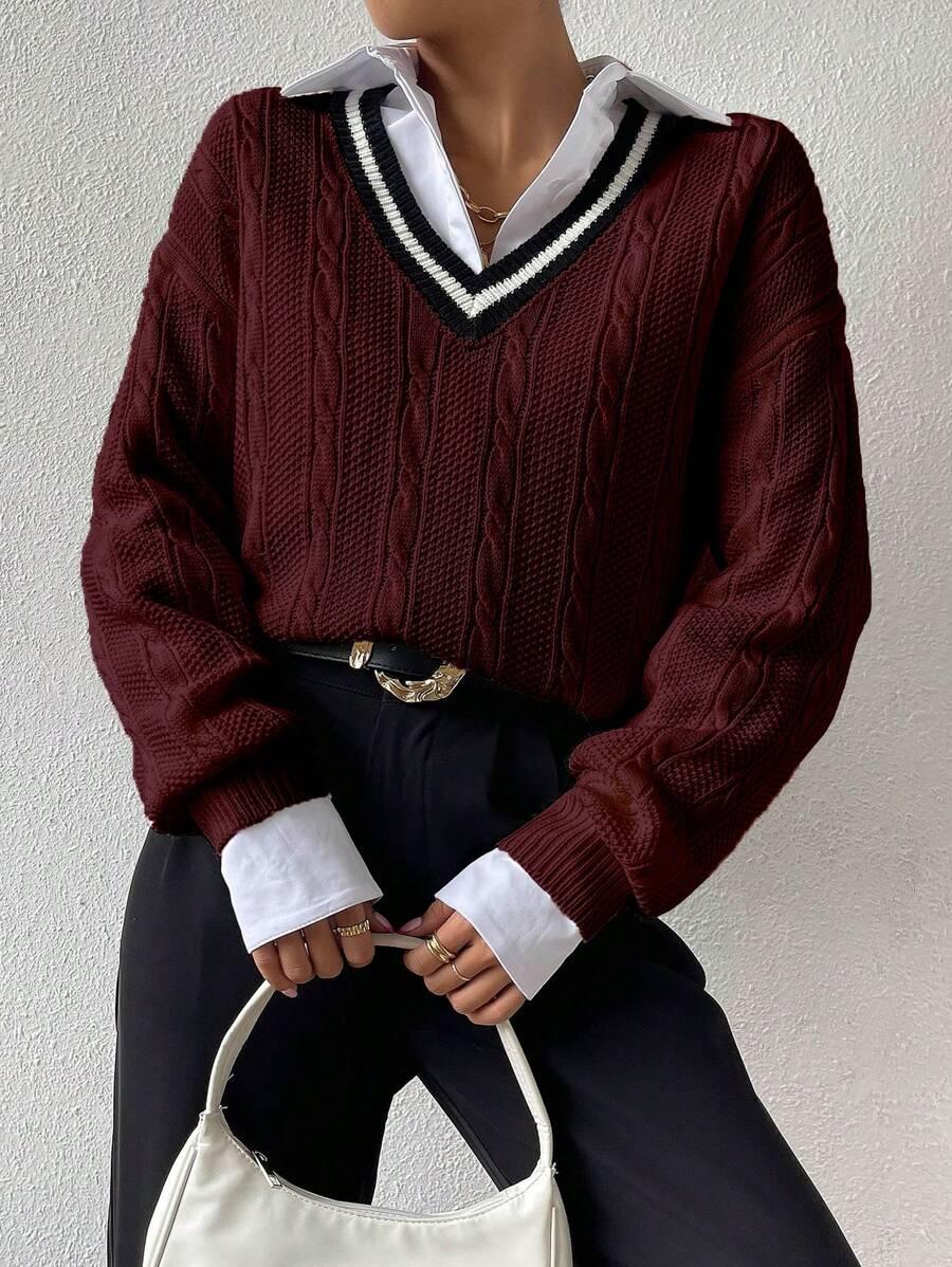 BORDOWY SWETER V-NECK