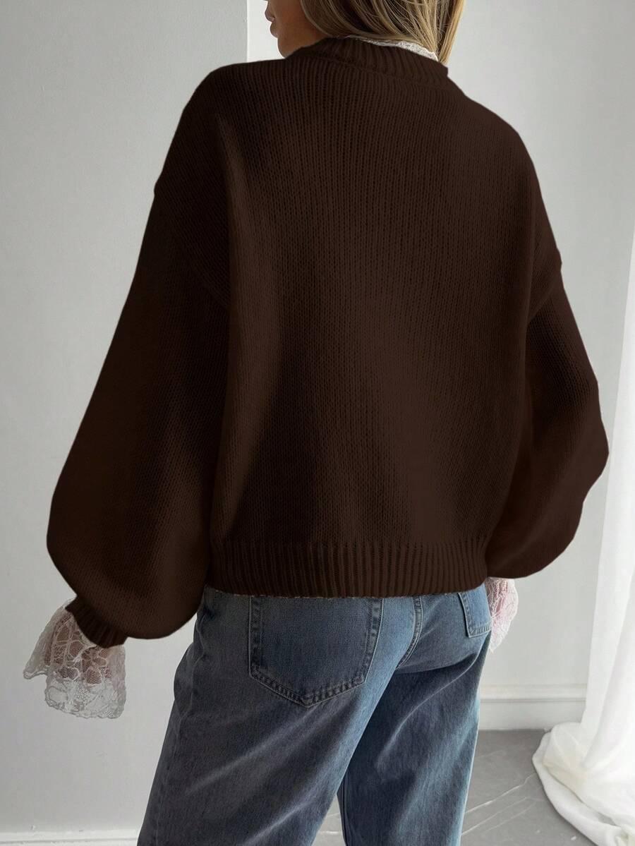 BRĄZOWY SWETER KORONKA