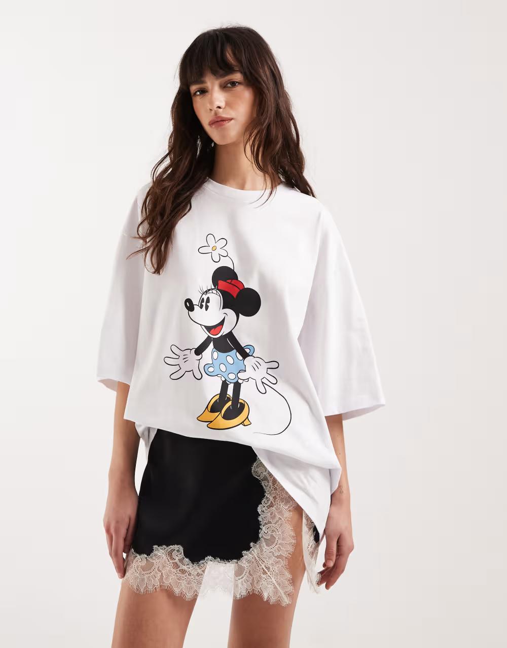 BIAŁY T-SHIRT OKRĄGŁY DEKOLT PRINT MINNIE MAUSE